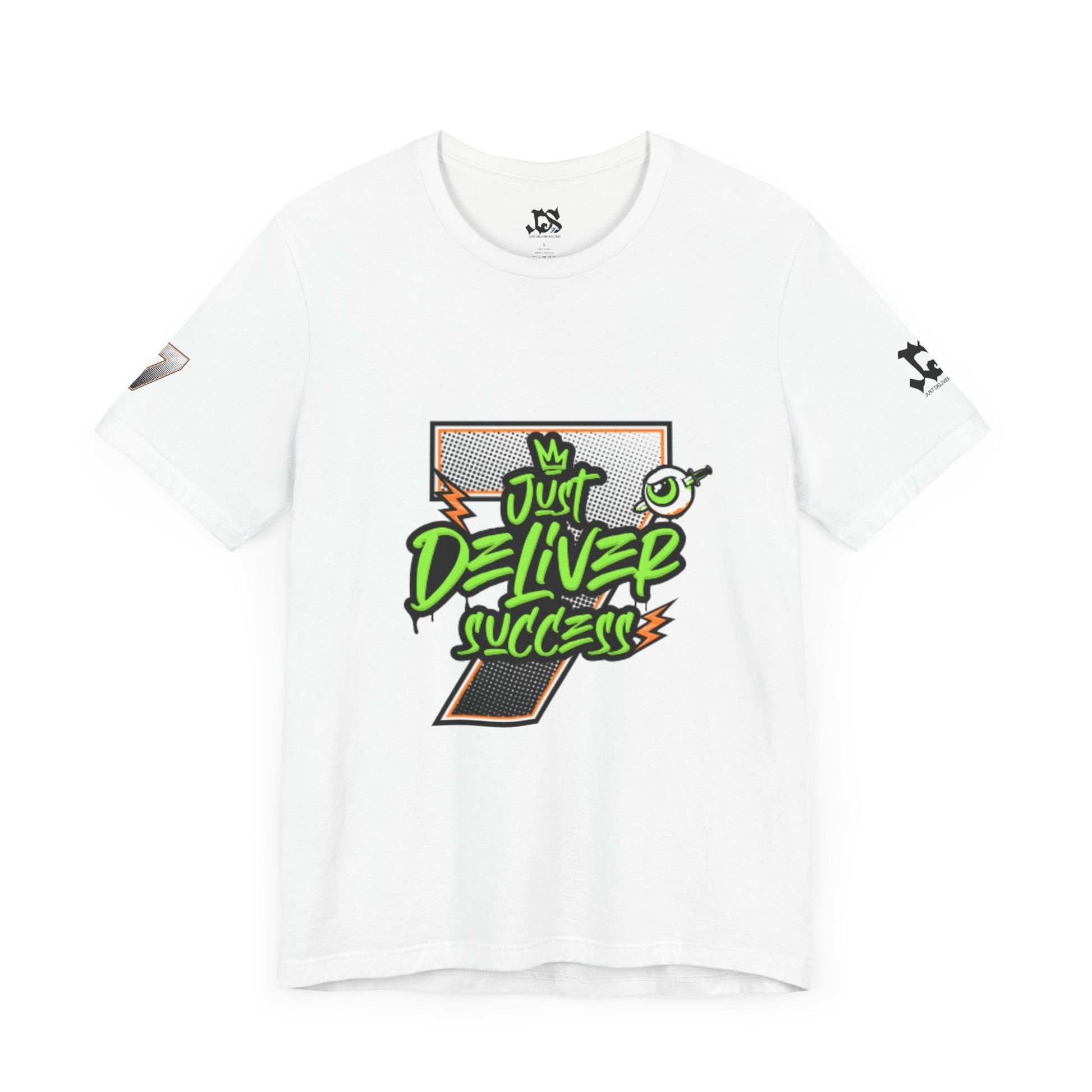Just Deliver Success Da Desert That City 7 Summer Collection graphic t-shirt in white with vibrant green design.
