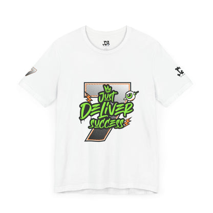 Just Deliver Success Da Desert That City 7 Summer Collection graphic t-shirt in white with vibrant green design.