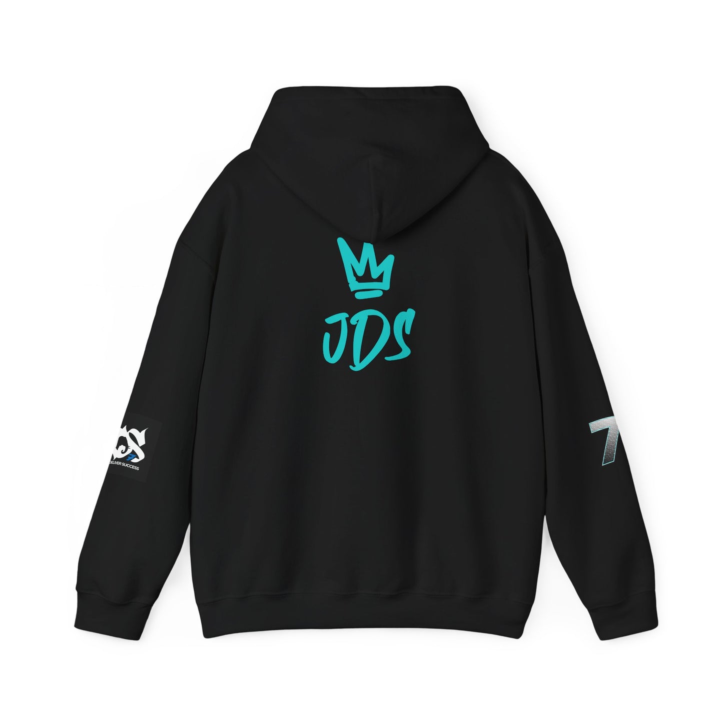 Unisex Just Deliver Success That City 7 Sweater in black with JDS logo on the back and hood.