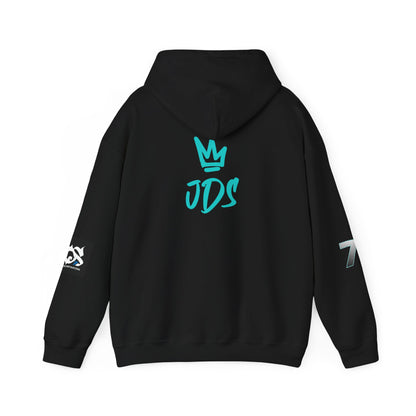 Unisex Just Deliver Success That City 7 Sweater in black with JDS logo on the back and hood.