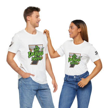 Two models wearing matching t-shirts featuring the design 'Just Deliver Success Da Desert That City 7 Summer Collection'.