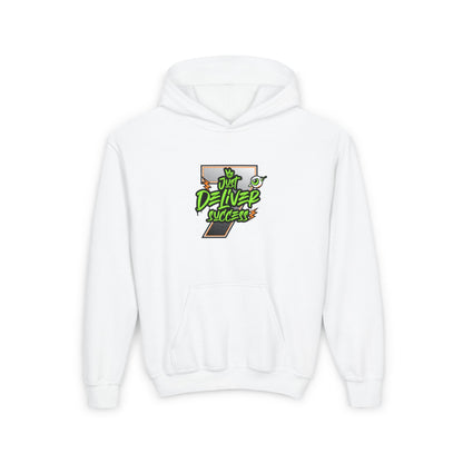 Youth Hooded Sweatshirt - Da Desert Collection featuring a graphic design that reads 'Just Deliver Success'.