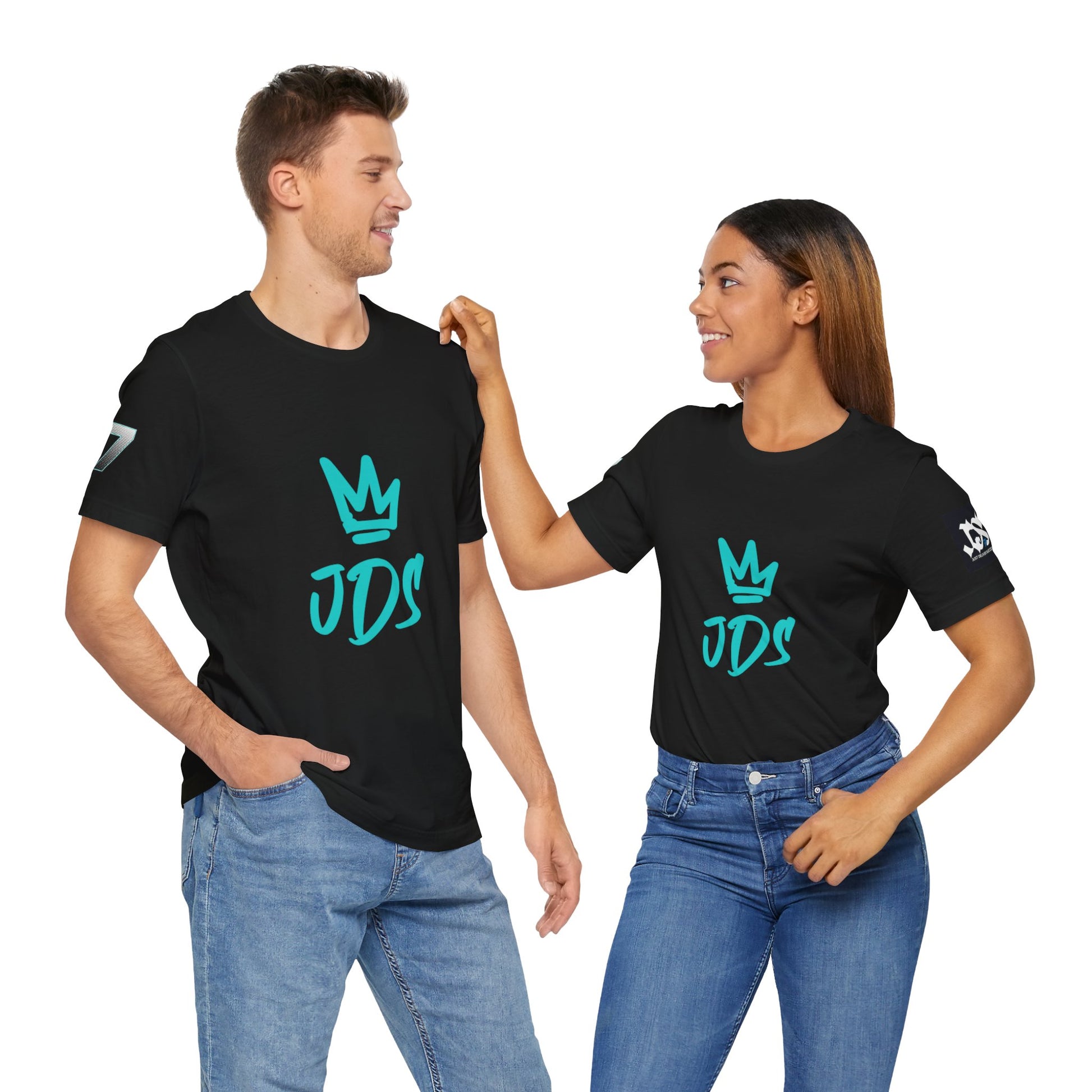 Just Deliver Success Blue Combo That City 7 Summer Collection - Couple modeling black JDS logo t-shirts.