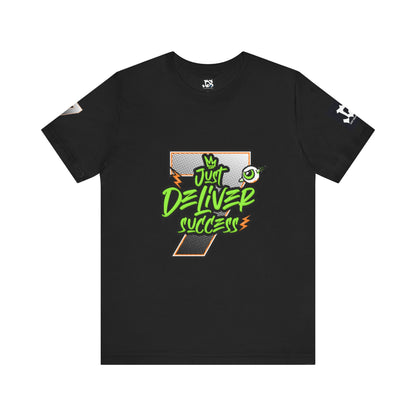 Just Deliver Success Da Desert That City 7 Summer Collection graphic t-shirt in black with vibrant lettering and design elements.